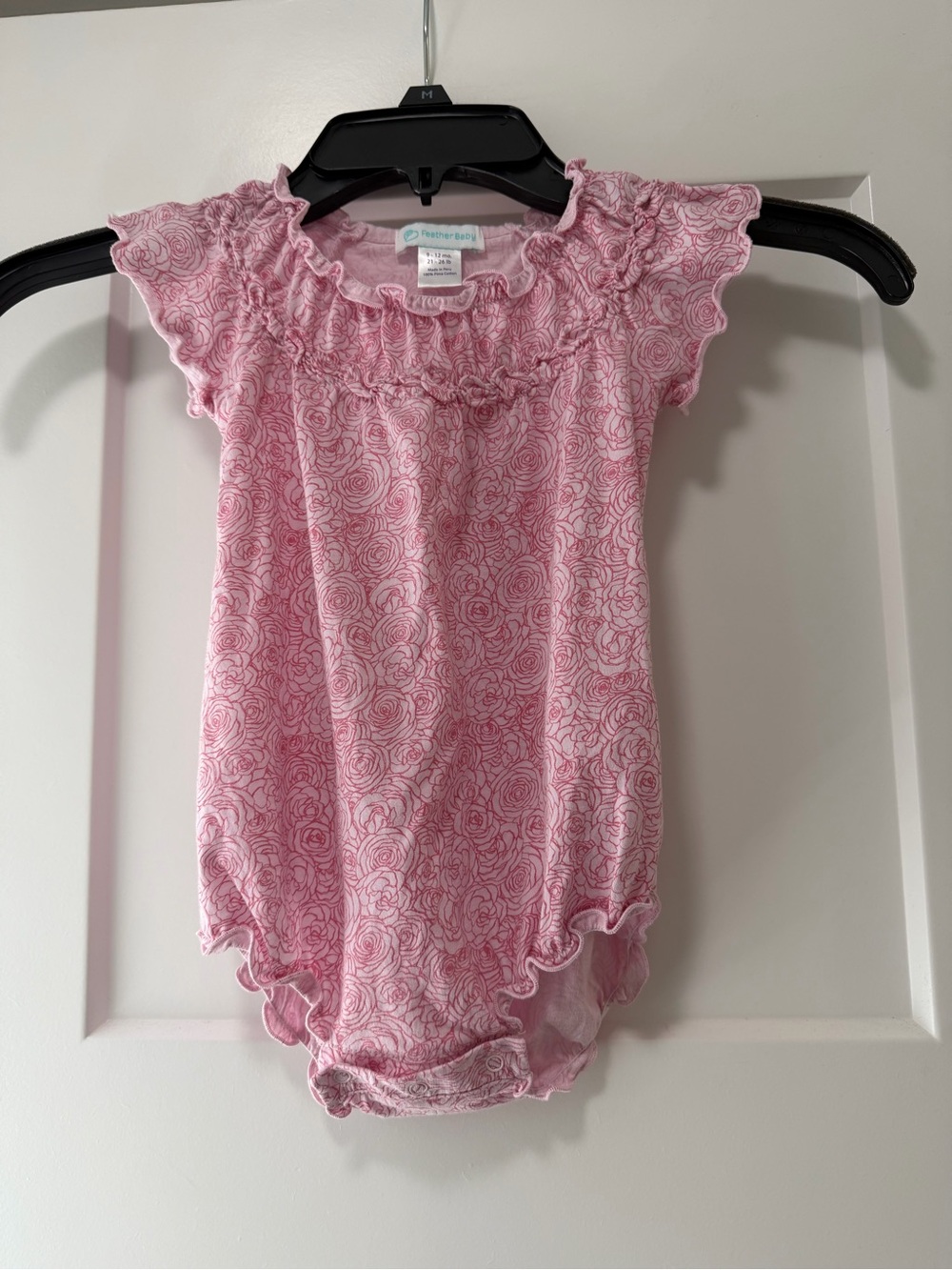 Pink Floral Ruffle Baby Bodysuit feather baby 9–12 month